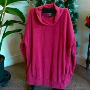 True Craft Burgundy Funnel Neck Pockets Long Sleeve Raw Seam Tunic Sweatshirt
